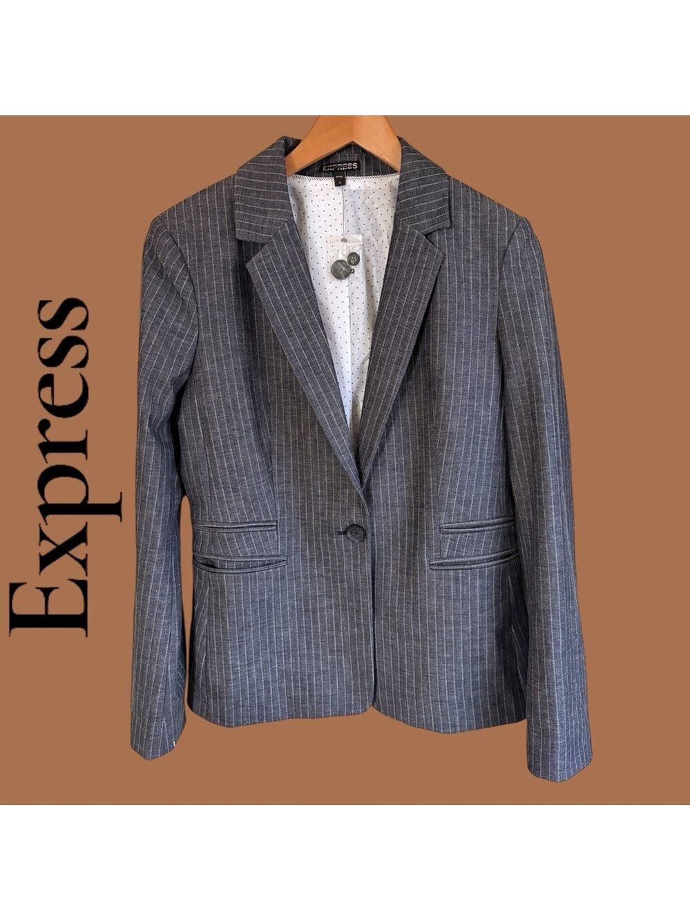 Express NWT Women's Gray Pinstripe One Button Blazer. Size 12. Lined. New!